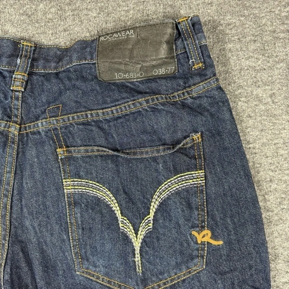 Vintage‎ Y2K Rocawear Baggy Jorts Jean shorts Mens 38 Dark Wash Denim 14